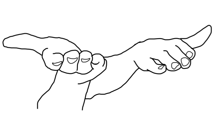 an image of the non-dominant hand in before, palm up, and after, palm down, positions.