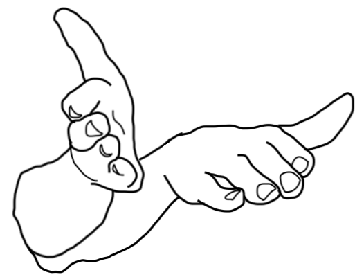 an image of the non-dominant hand in before, palm vertical, and after, palm down, positions.